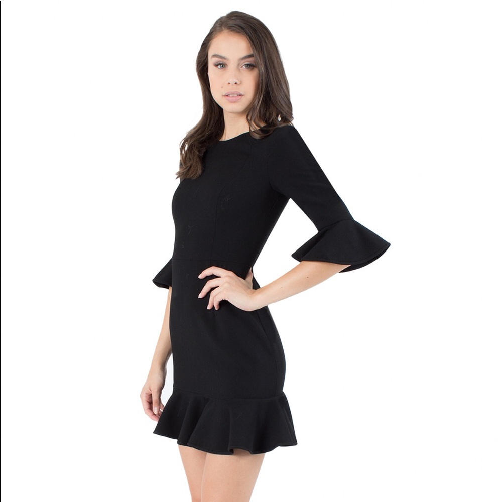 Black Halo Ruffle Flounce Sheath Brooklyn Dress Black Sz 0
